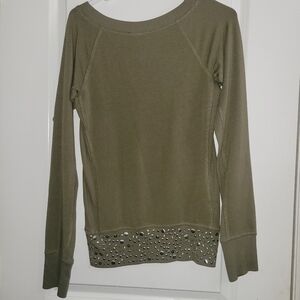 Express Olive Green Studded Sweatshirt Y2K
